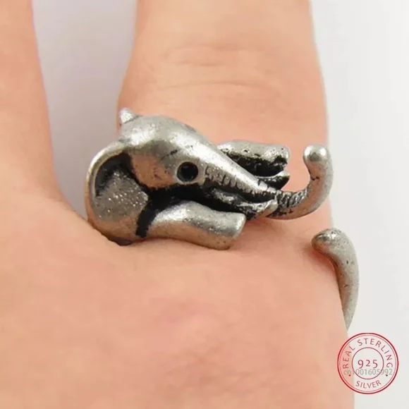 925 Sterling Silver Adjustable Elephant Ring - Picture 2 of 6